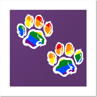 2 Furry Paw Prints in Rainbow Pride Fursuit Furson Posters and Art